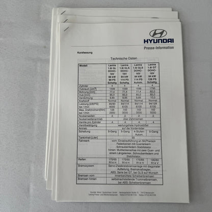 1996 Hyundai Car Press Kit S-Coupe S Coupe Sonata Lantra Accent H100 GERMAN