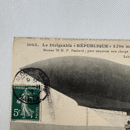 Vintage Zeppelin Airship Dirigible Postcard Post Card French La Republique 1908