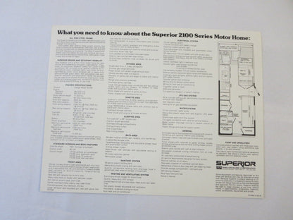 1970's ? Superior 2100 Series Motor Home Sales Brochure Catalog RV Camper