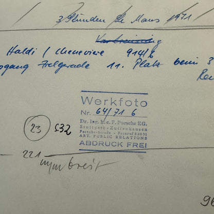 Vintage Porsche Racing Car Photo Photograph 1971 Le Mans Factory Werkfoto