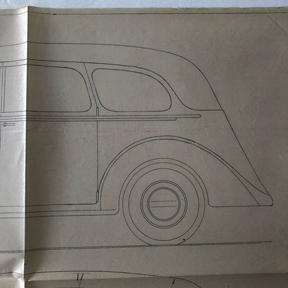 1937 Coachbuilder Car Design Blueprint Rendering Blue Print 4-door Sedan 