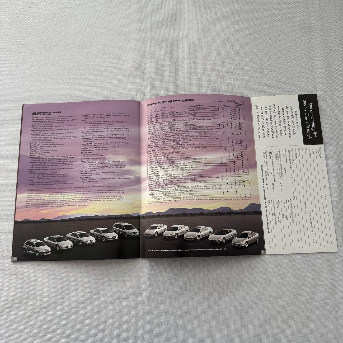 2001 Chrysler PT Cruiser Car Sales Brochure Catalog Advertising Canadian