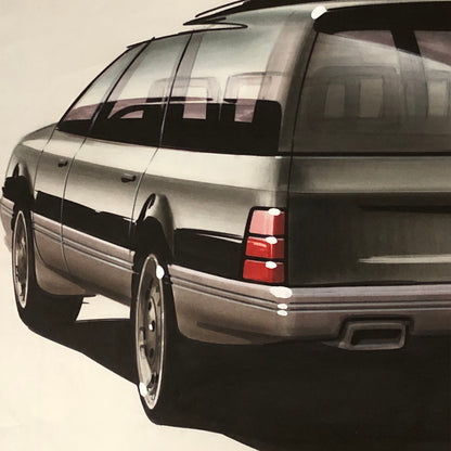 Car Styling Concept Illustration Art Drawing Sketch Vintage Signed YOUNG