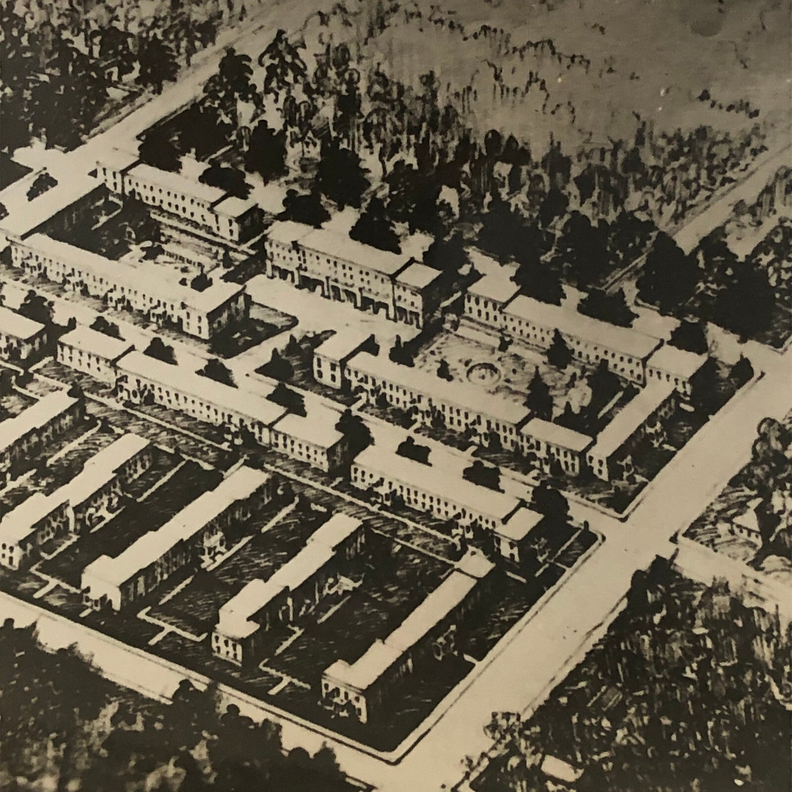 Press Photo Photograph Architectural Drawing Neighborhood Buildings Underwood