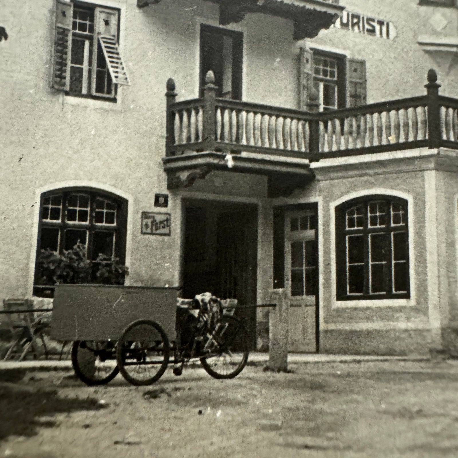 Vintage Photo Photograph Print European Car Automobile Bicycle Cart