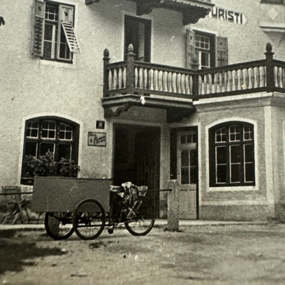 Vintage Photo Photograph Print European Car Automobile Bicycle Cart