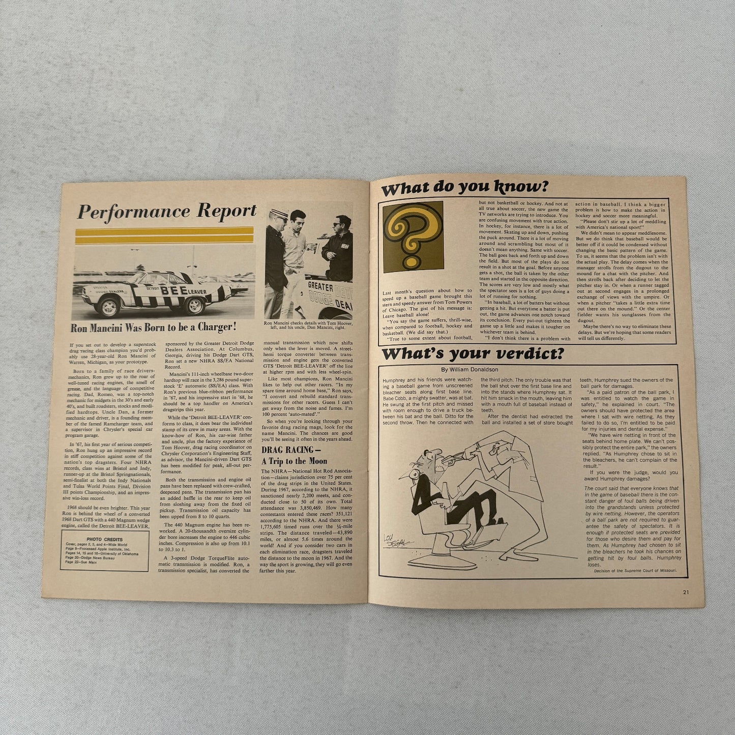 1968 Dodge Factory Magazine Brochure Dodge Charger R/T Ron Mancini Dart Polara