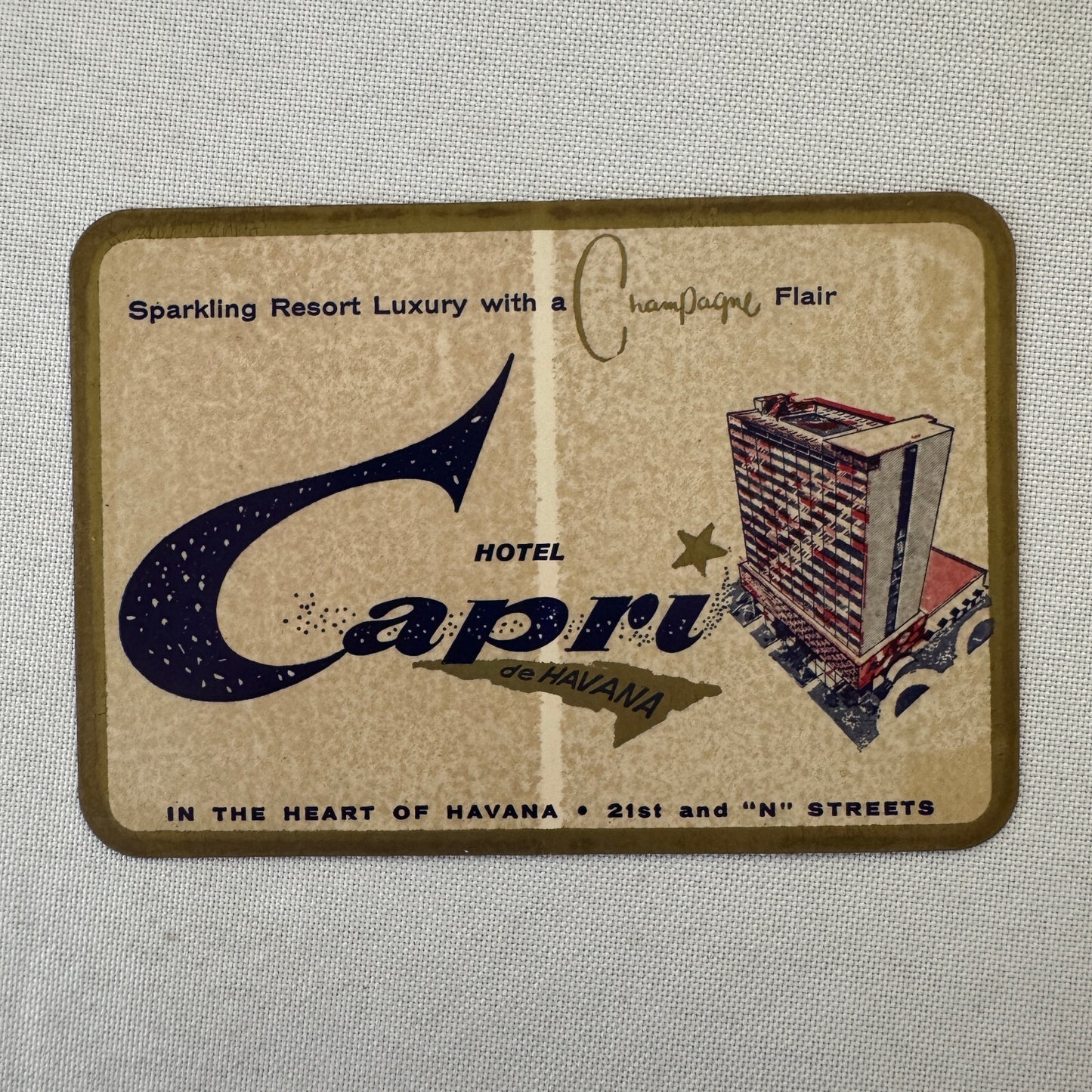 Vintage Hotel Travel Label Havana Cuba Hotel Capri Cuban