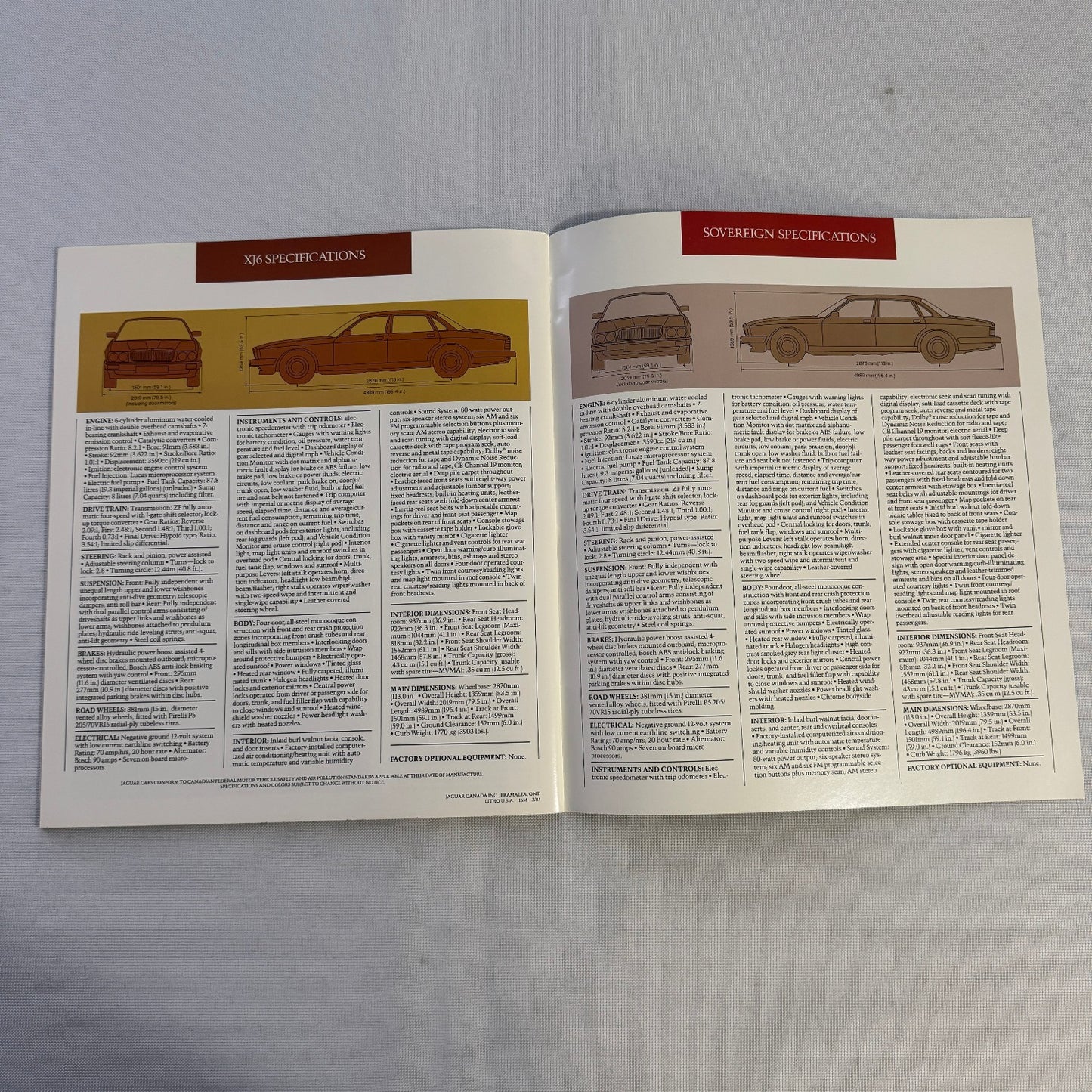 1987 Jaguar XJ6 and XJ6 Sovereign Car Sales Brochure Catalog Advertising Vintage