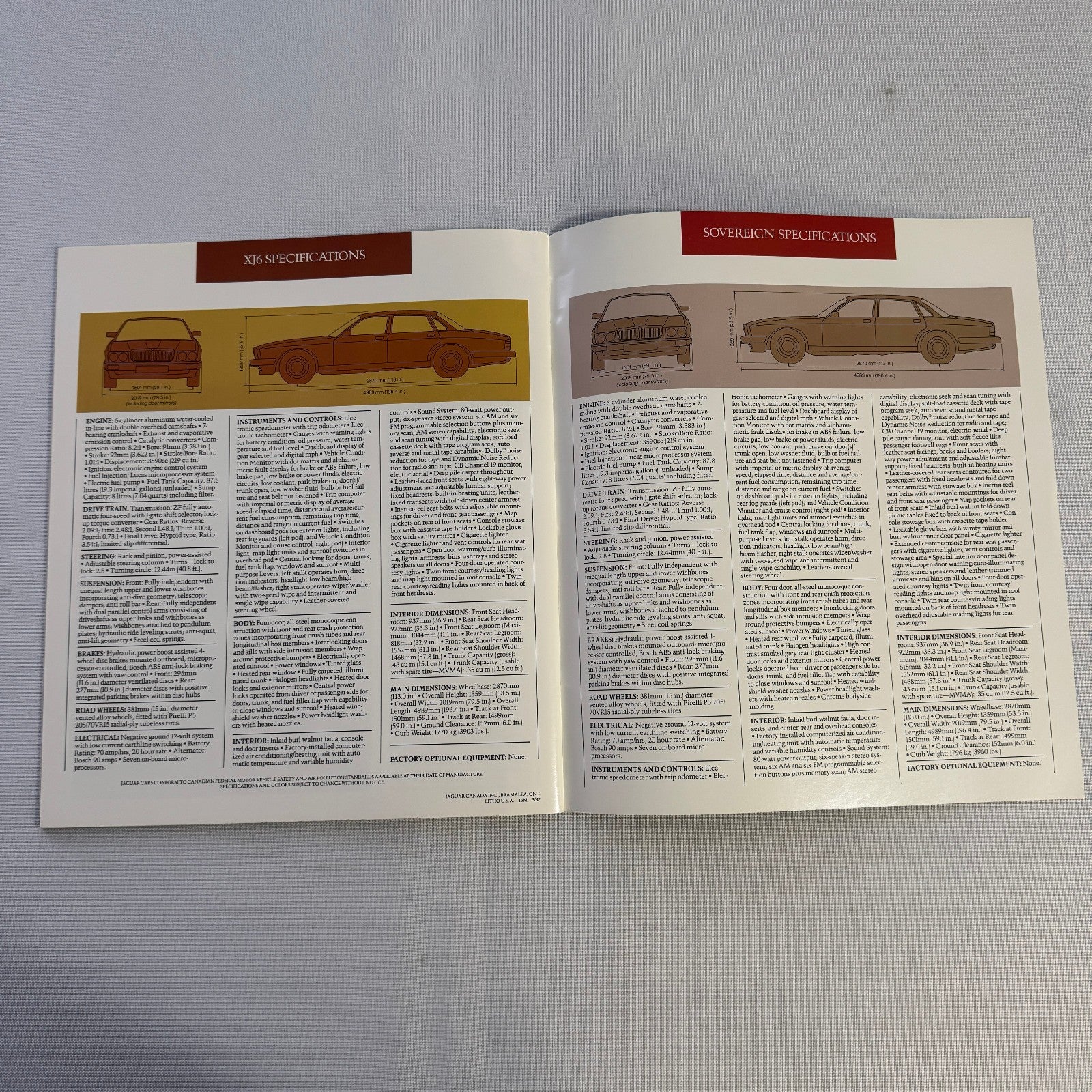 1987 Jaguar XJ6 and XJ6 Sovereign Car Sales Brochure Catalog Advertising Vintage