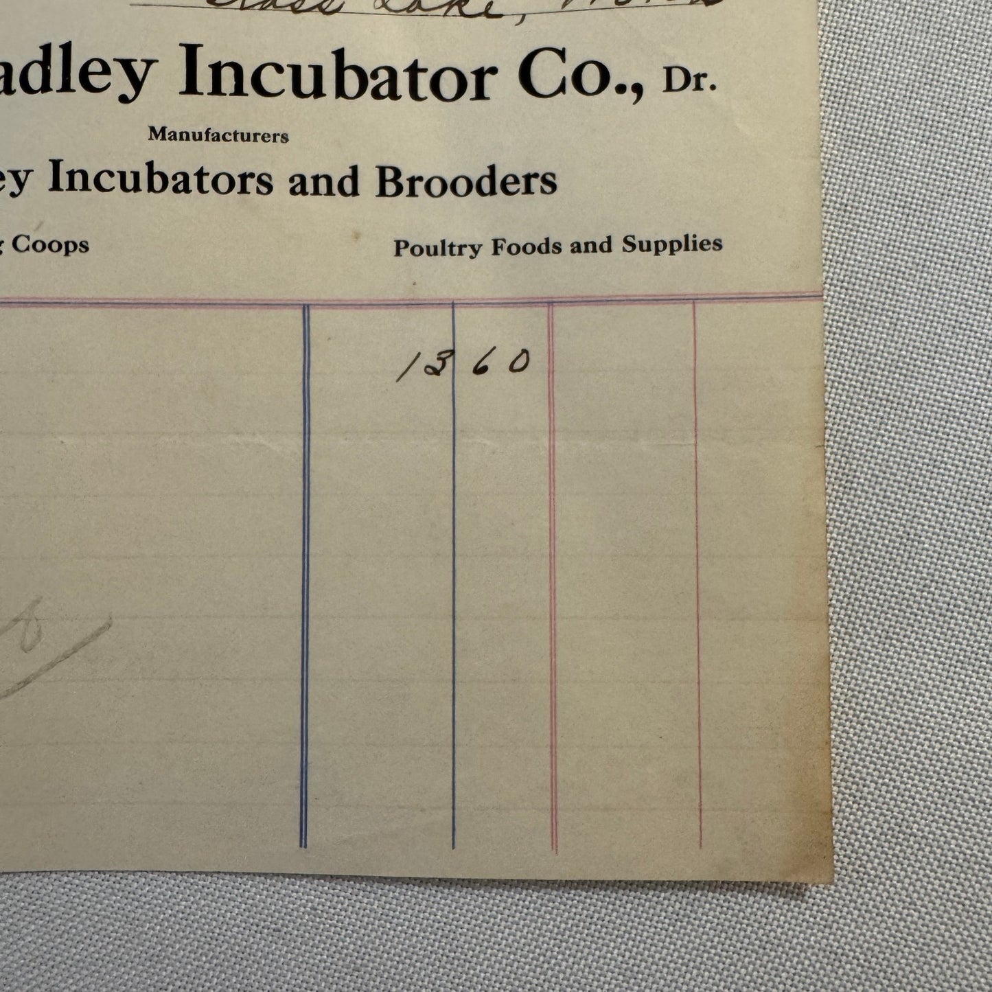 1908 Bradley Incubator Company Eaton Rapids Michigan Invoice Document Antique