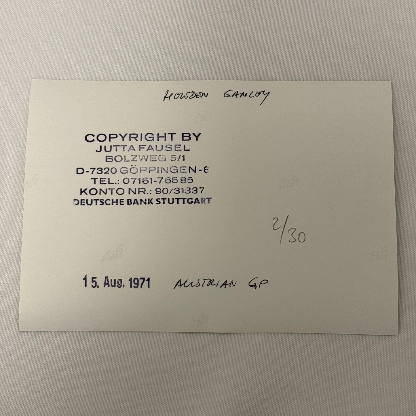 Vintage Racing Photo 1971 Austrian Grand Prix Driver Howden Ganley Motorsport