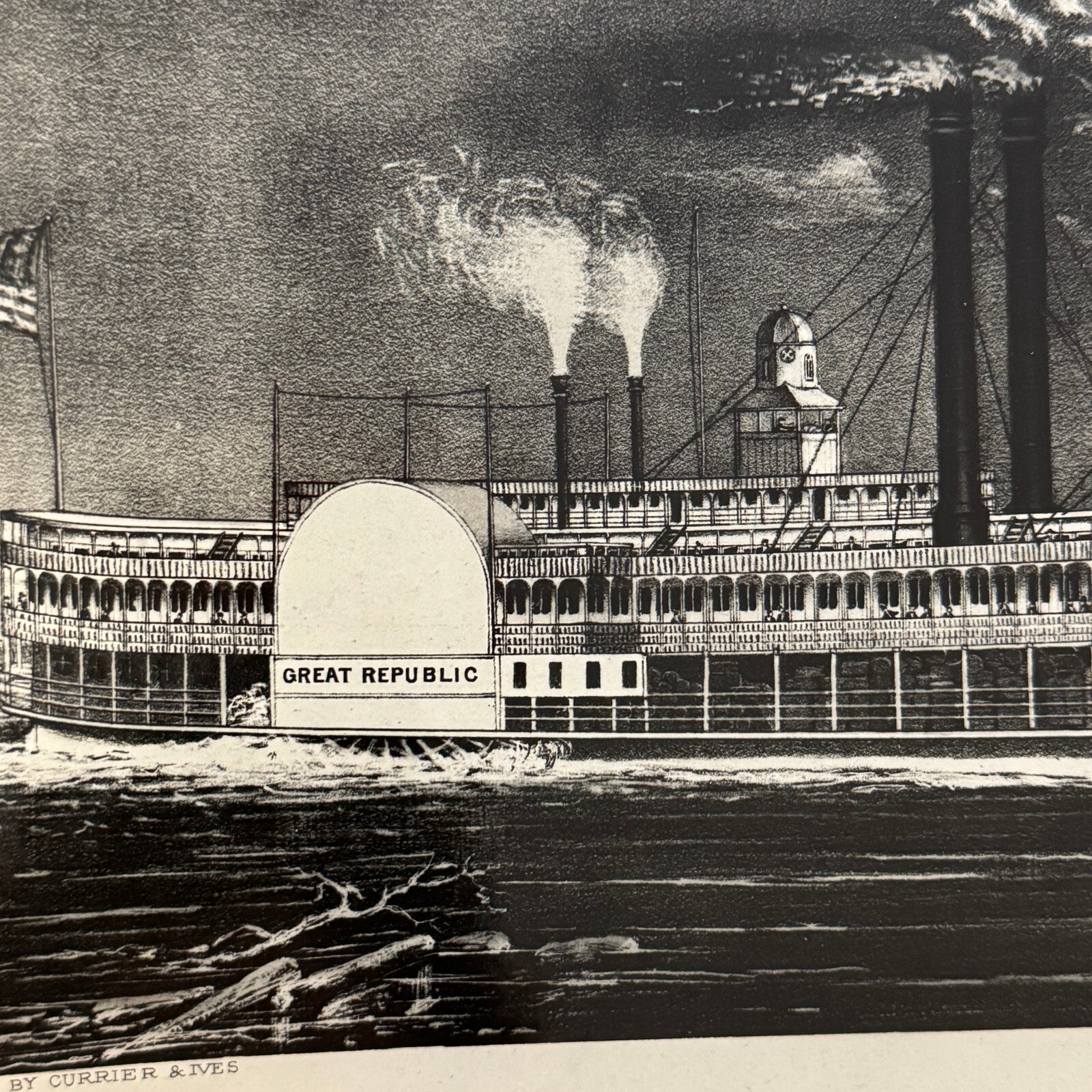 Vintage Photo Photograph Steamboat Boat Ship Mississippi Currier & Ives