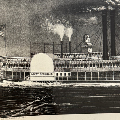 Vintage Photo Photograph Steamboat Boat Ship Mississippi Currier & Ives