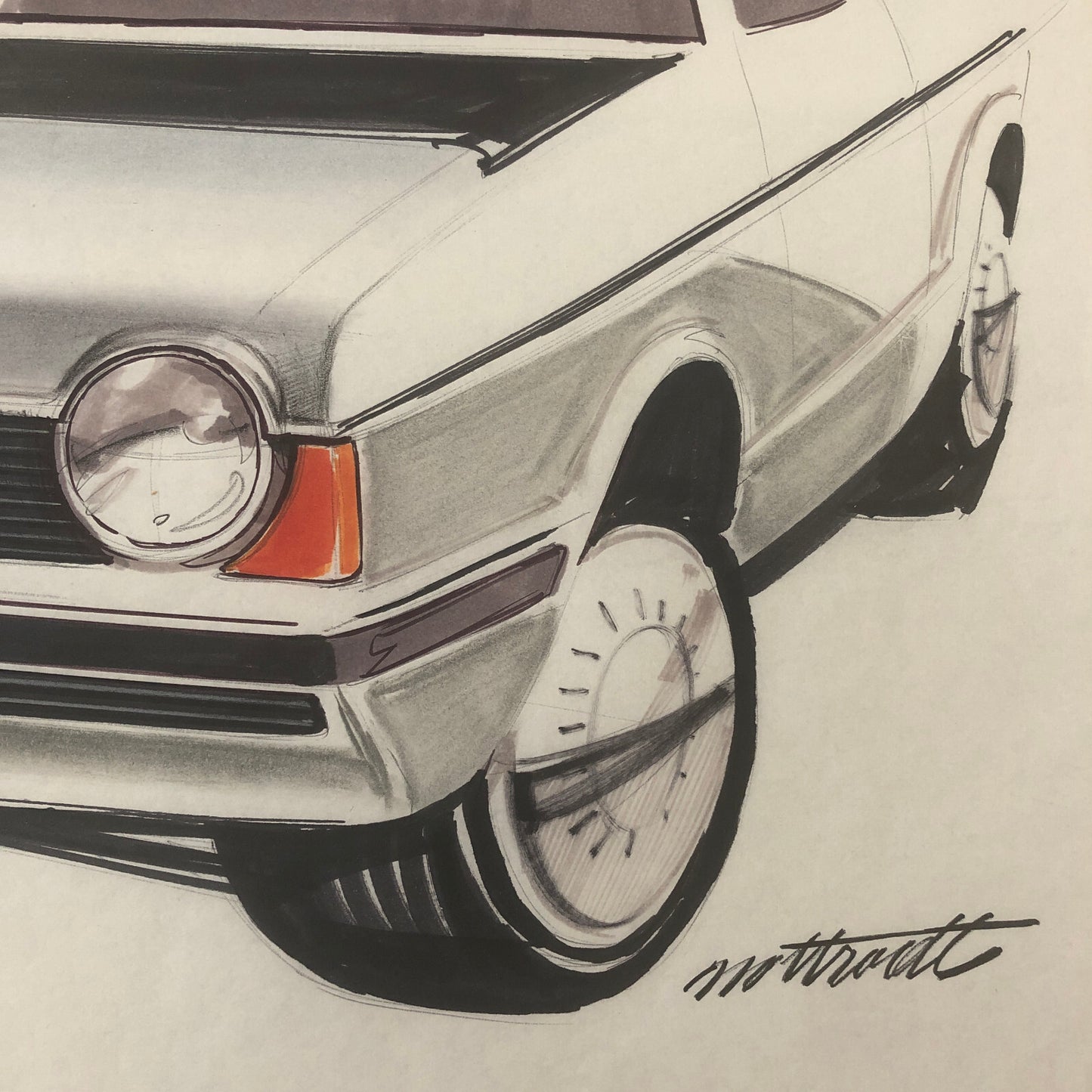 Vintage Concept Car Design Illustration Sketch Drawing Art Signed NOTTRODT