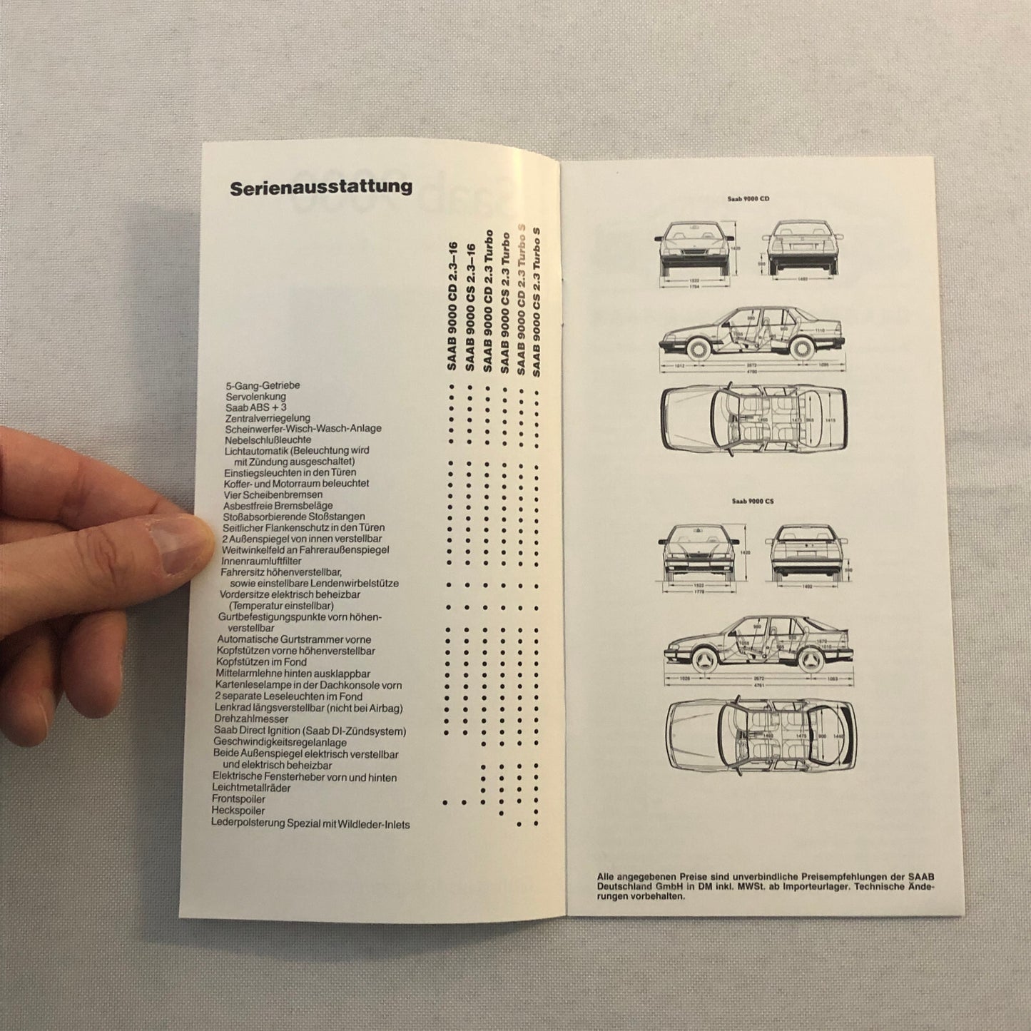 1992 Saab 9000 Car Press Kit Brochure Photos German Text