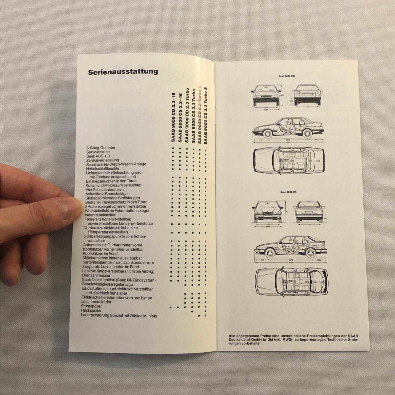 1992 Saab 9000 Car Press Kit Brochure Photos German Text