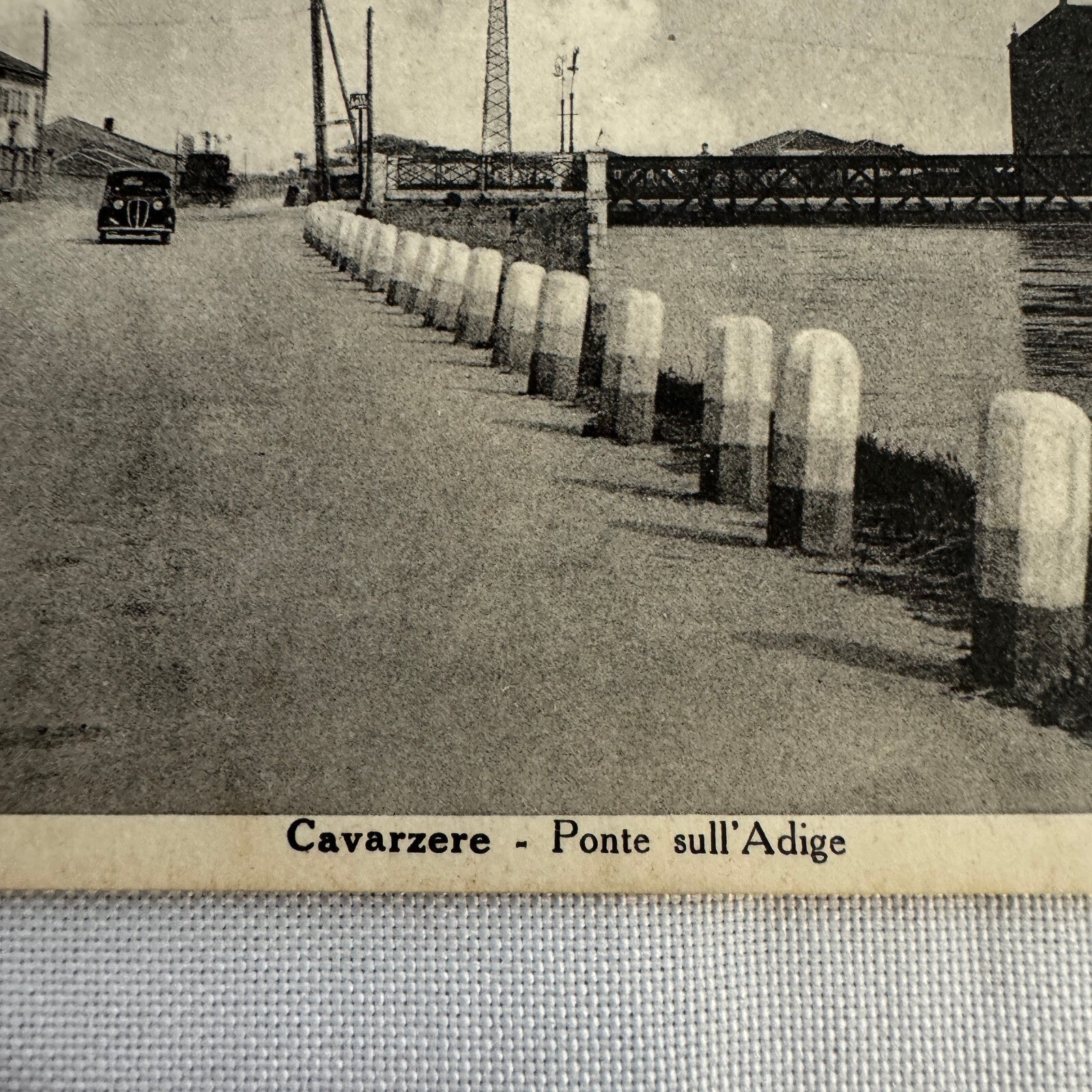 Vintage Italian Postcard Post Card Cavarzere Ponte Sull'Adige Car Automobile