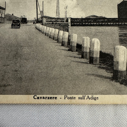 Vintage Italian Postcard Post Card Cavarzere Ponte Sull'Adige Car Automobile