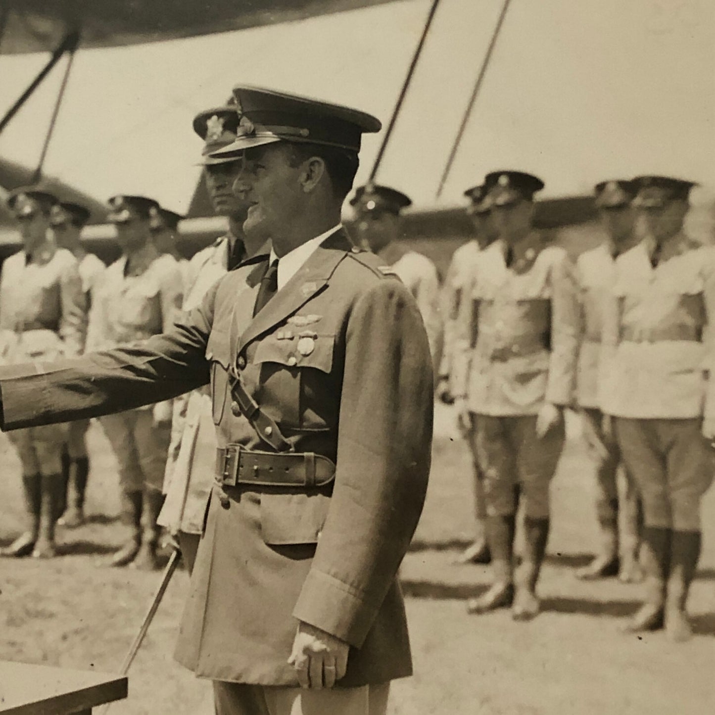 Press Photo Photograph Air Corps Officer Receives Trophy Aviator Pilot Military
