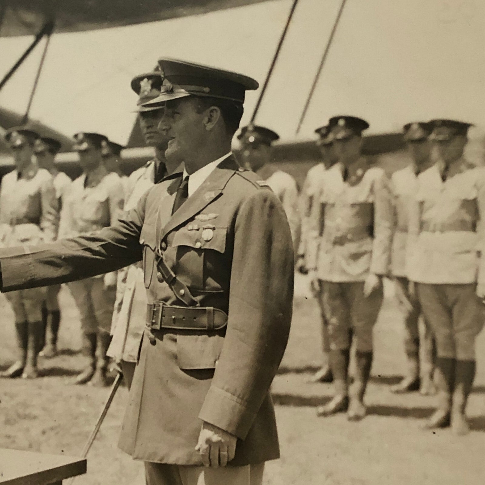 Press Photo Photograph Air Corps Officer Receives Trophy Aviator Pilot Military