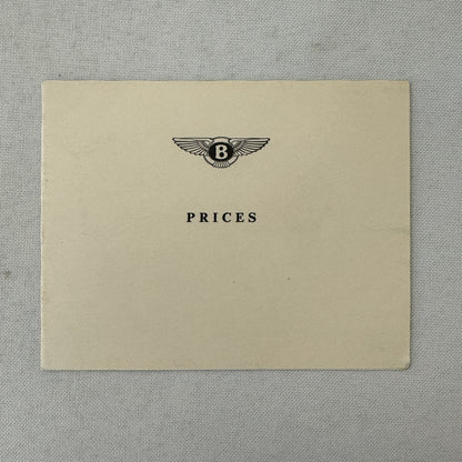 1957 Bentley Car Price List Card Brochure UK Market