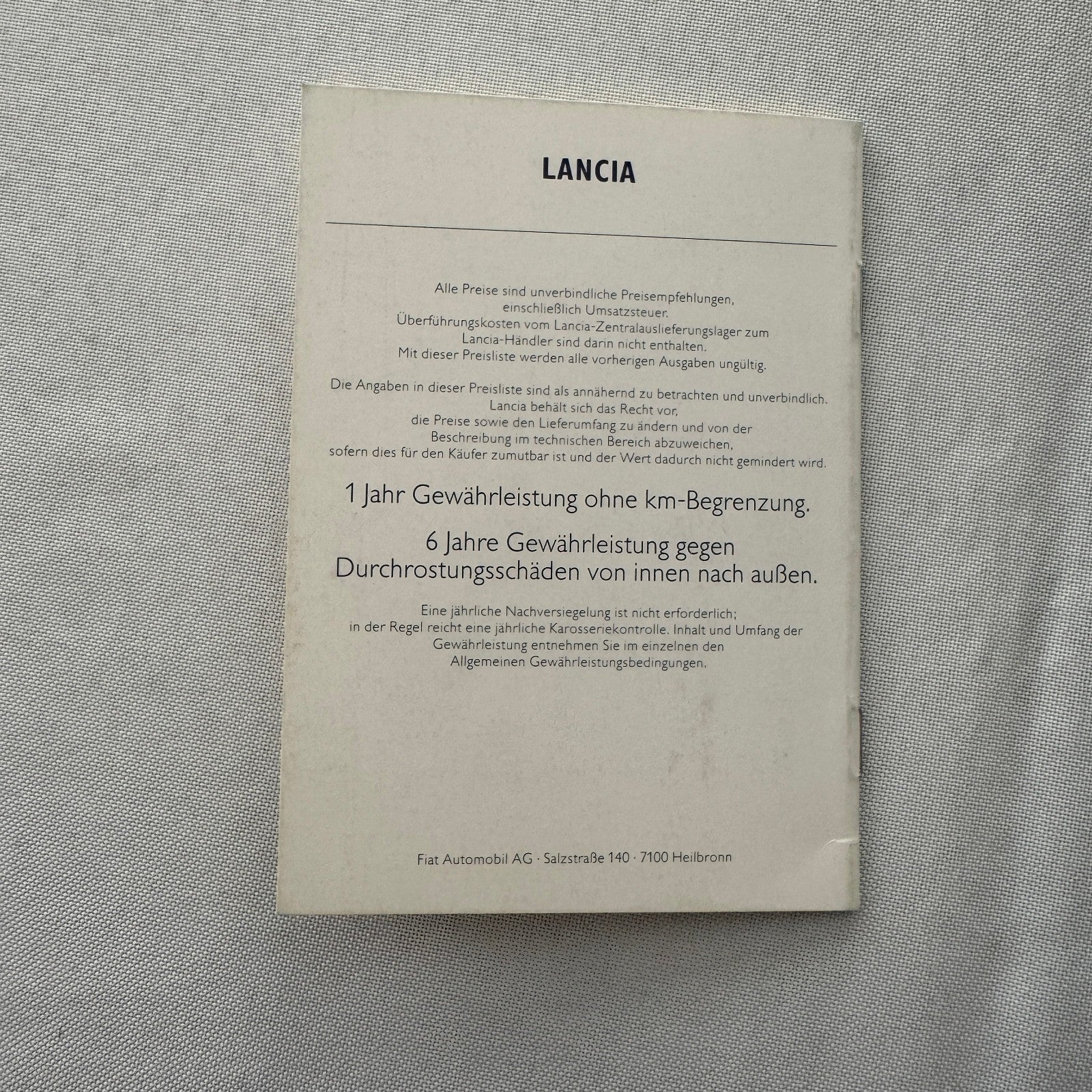 1990 Lancia Delta Price List GERMAN European Market Lancia Delta Integrale