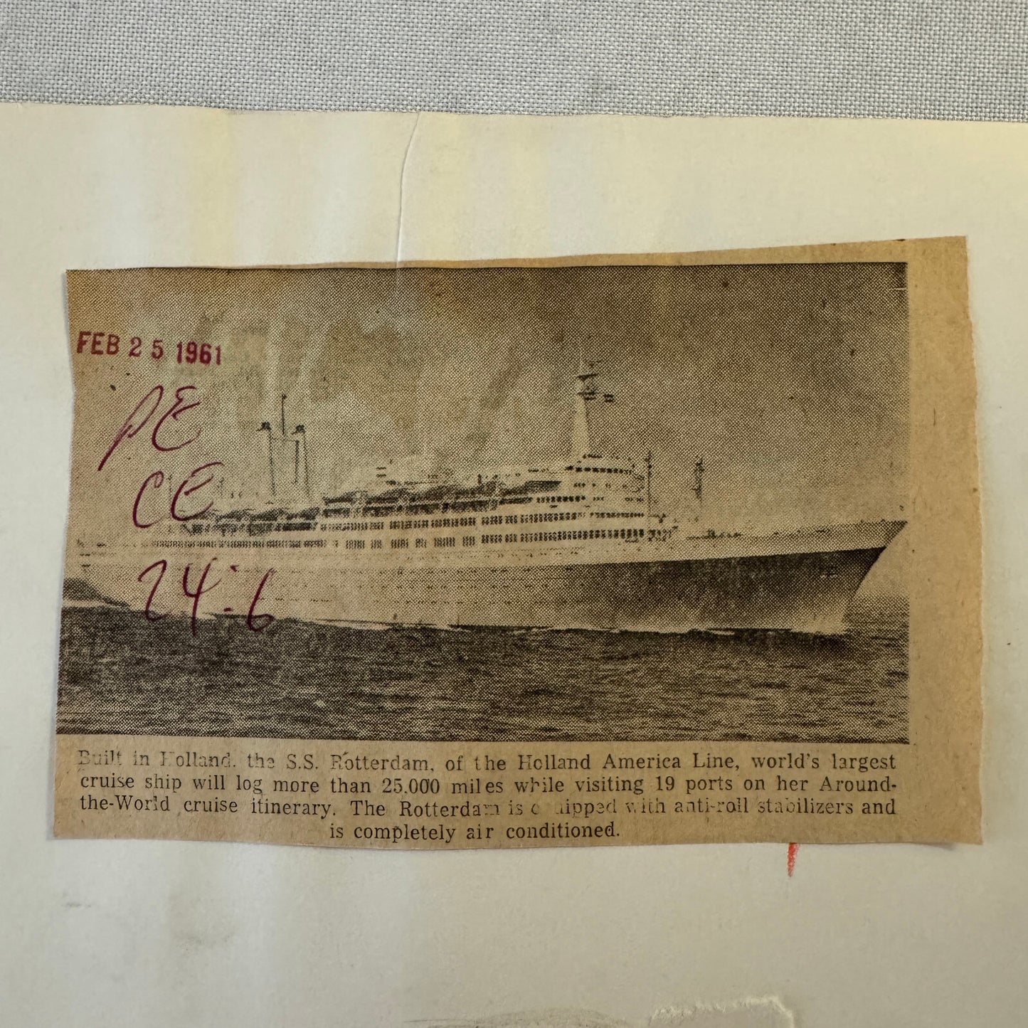 Vintage Ship Boat Photo Photograph Print SS Rotterdam Holland America Line