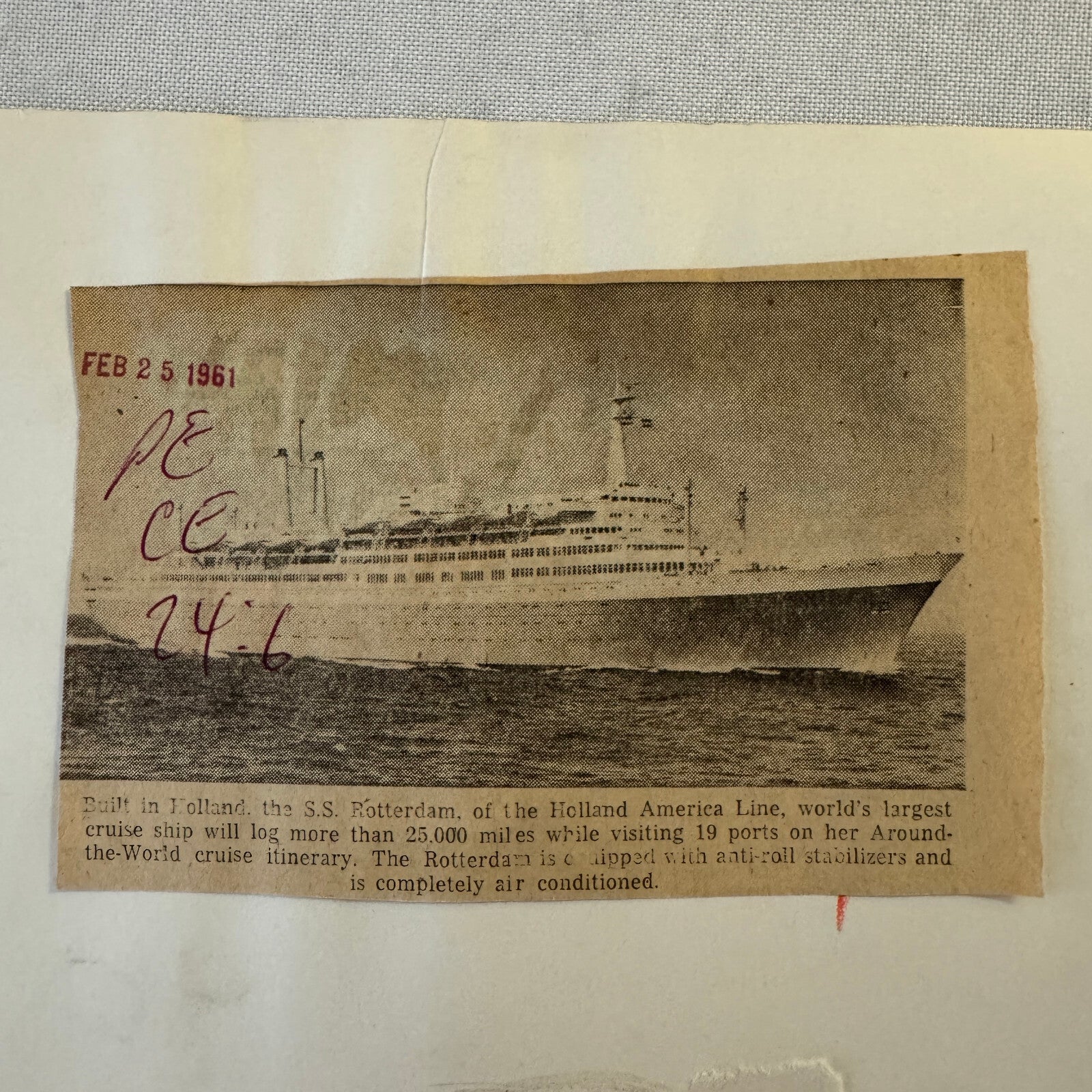 Vintage Ship Boat Photo Photograph Print SS Rotterdam Holland America Line