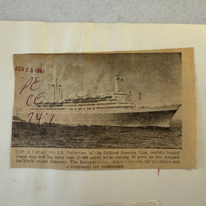 Vintage Ship Boat Photo Photograph Print SS Rotterdam Holland America Line