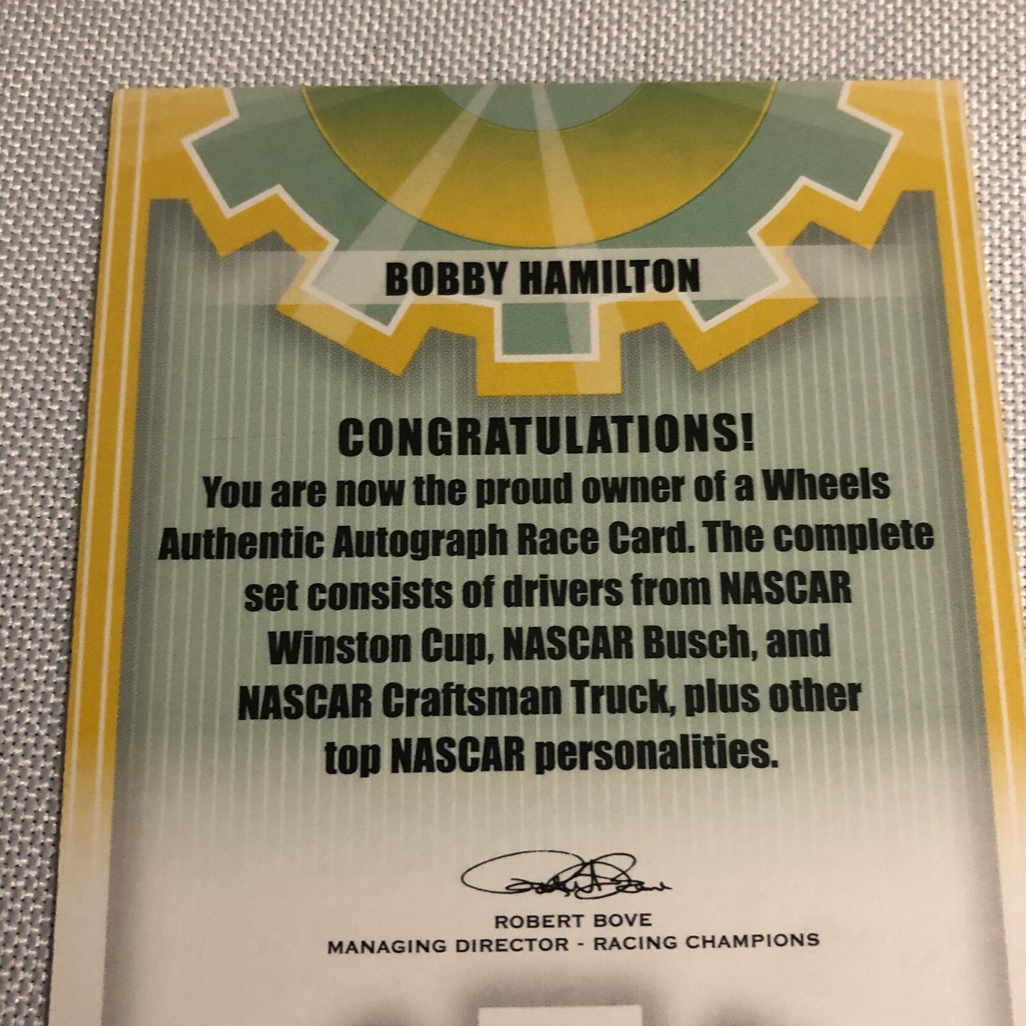 2002 Wheels Authentic Autograph Bobby Hamilton Signed Signature Auto Card NASCAR