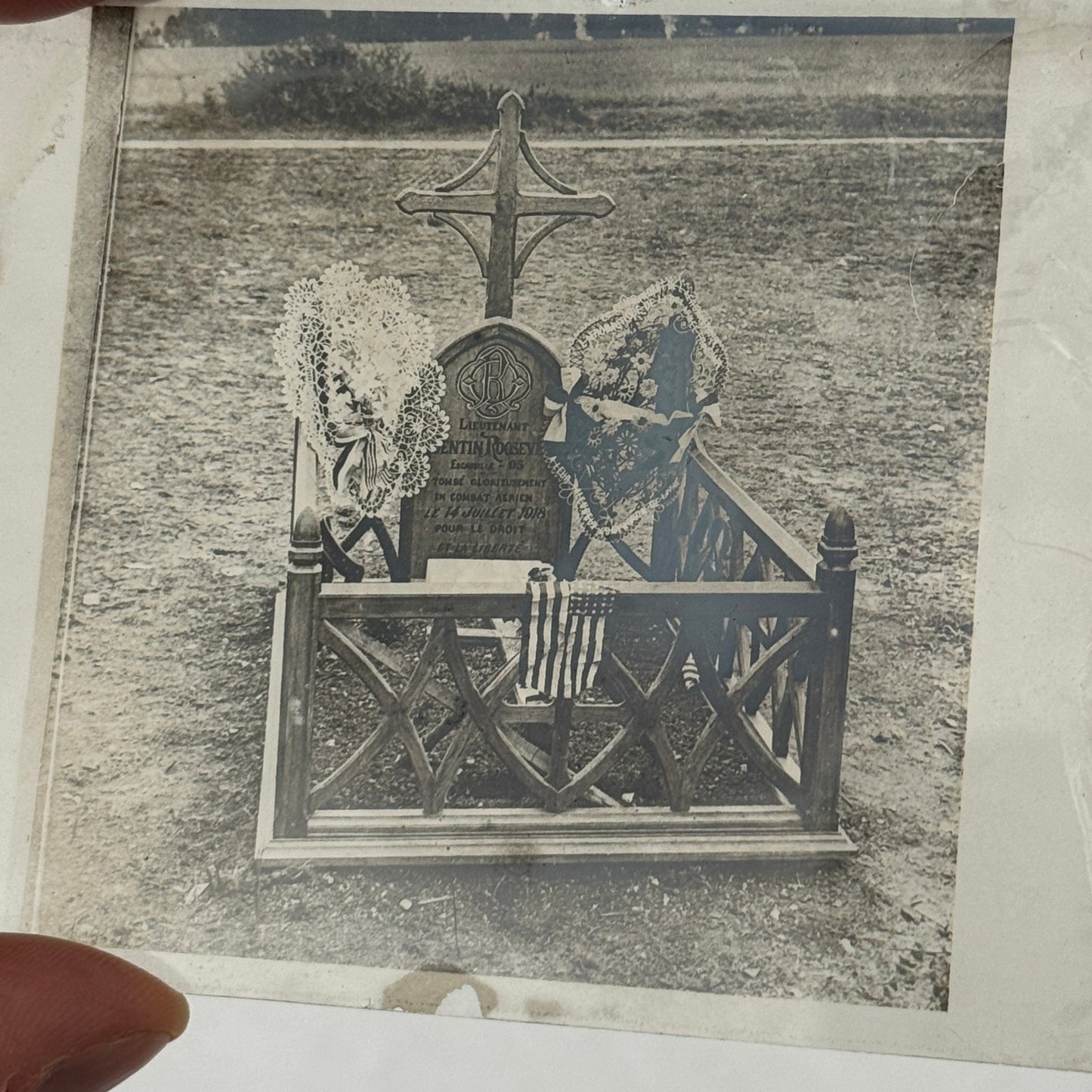 Antique Glass Plate Lantern Slide Quentin Roosevelt  Grave Cemetery