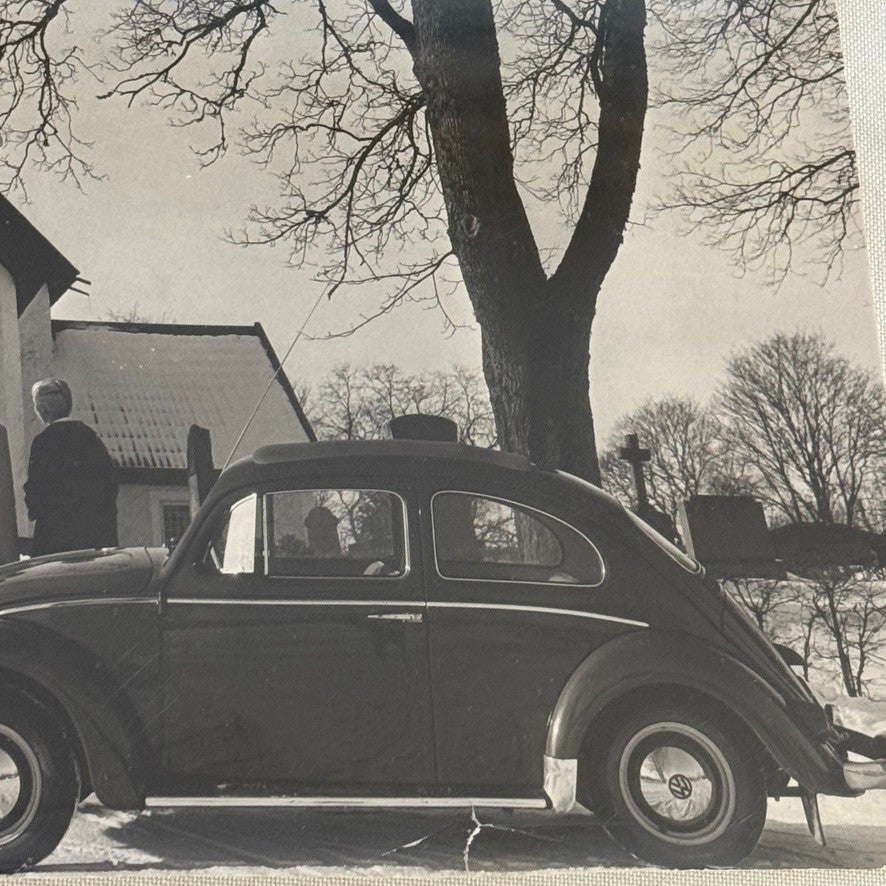 Vintage Volkswagen Beetle Car Photo Photograph Church Cemetery Scania Vabis