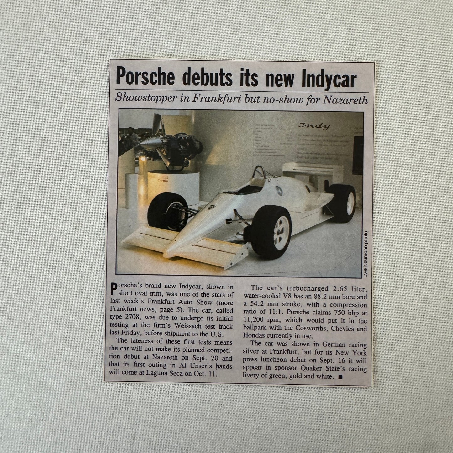 Porsche Quaker State Indy Racing Car Photo Photograph Print