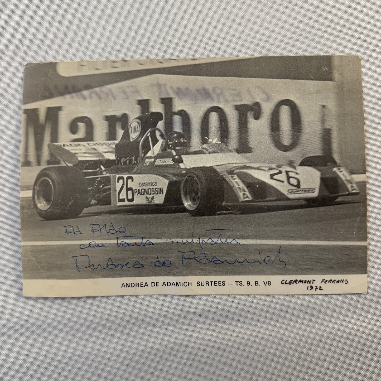 Andrea de Adamich Racing Driver Photo Photograph Surtees Signed Autograph