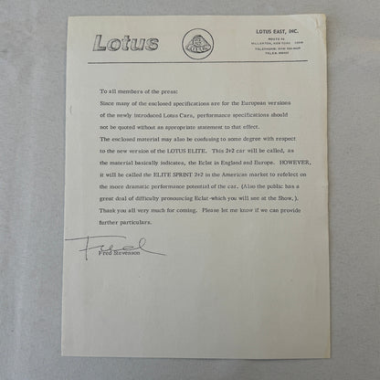 1976 Lotus Car Press Kit Brochure Photo Photograph Lotus Elite Lotus Esprit +