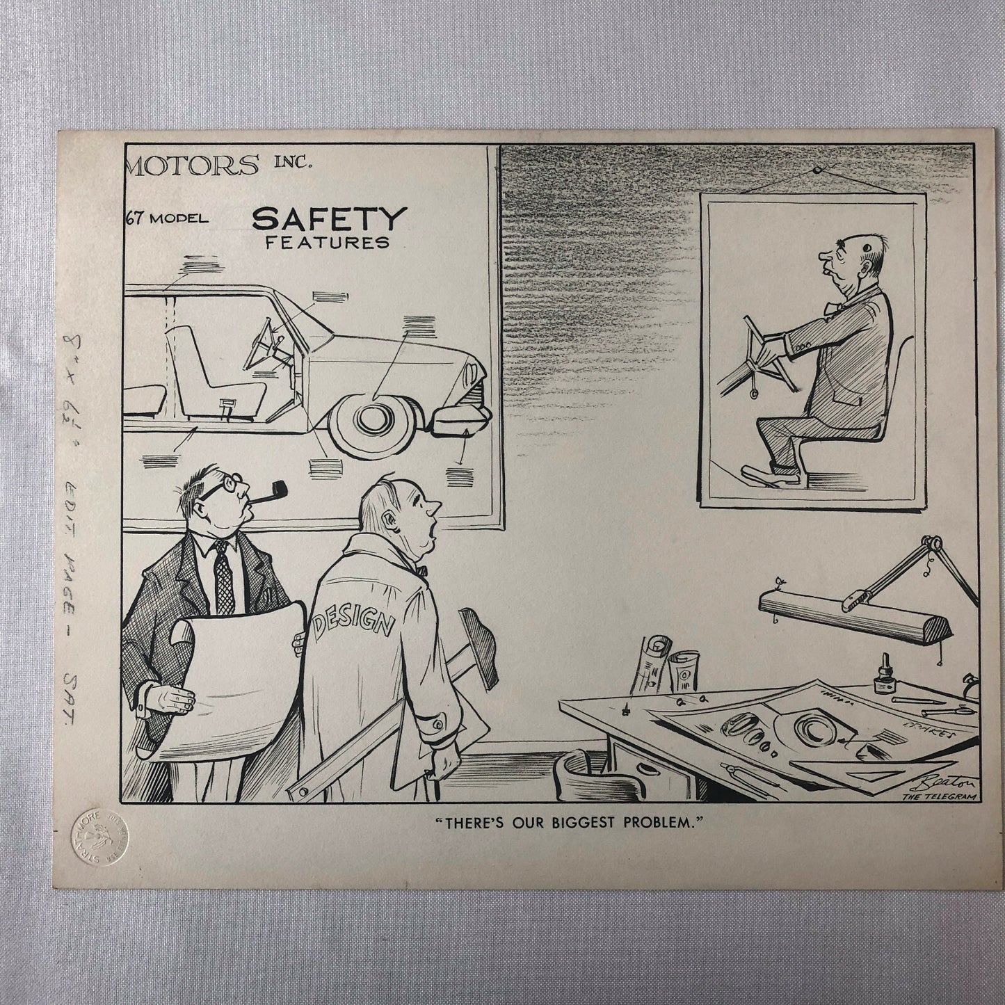 Vintage 1960s Newspaper Comic Illustration Art Drawing Car Design Designer 