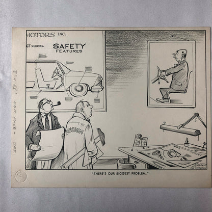 Vintage 1960s Newspaper Comic Illustration Art Drawing Car Design Designer 