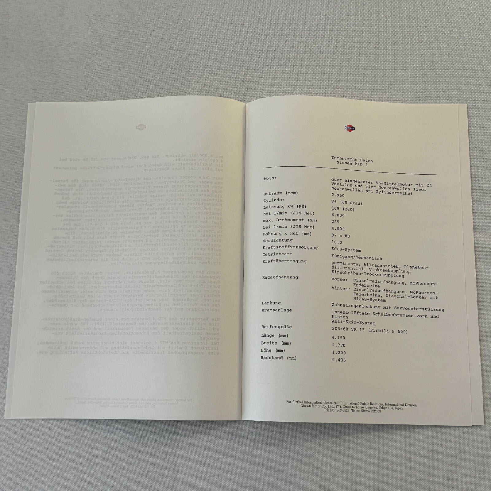 1985 Nissan Mid 4 Concept Car Press Kit Photos Brochure German Text