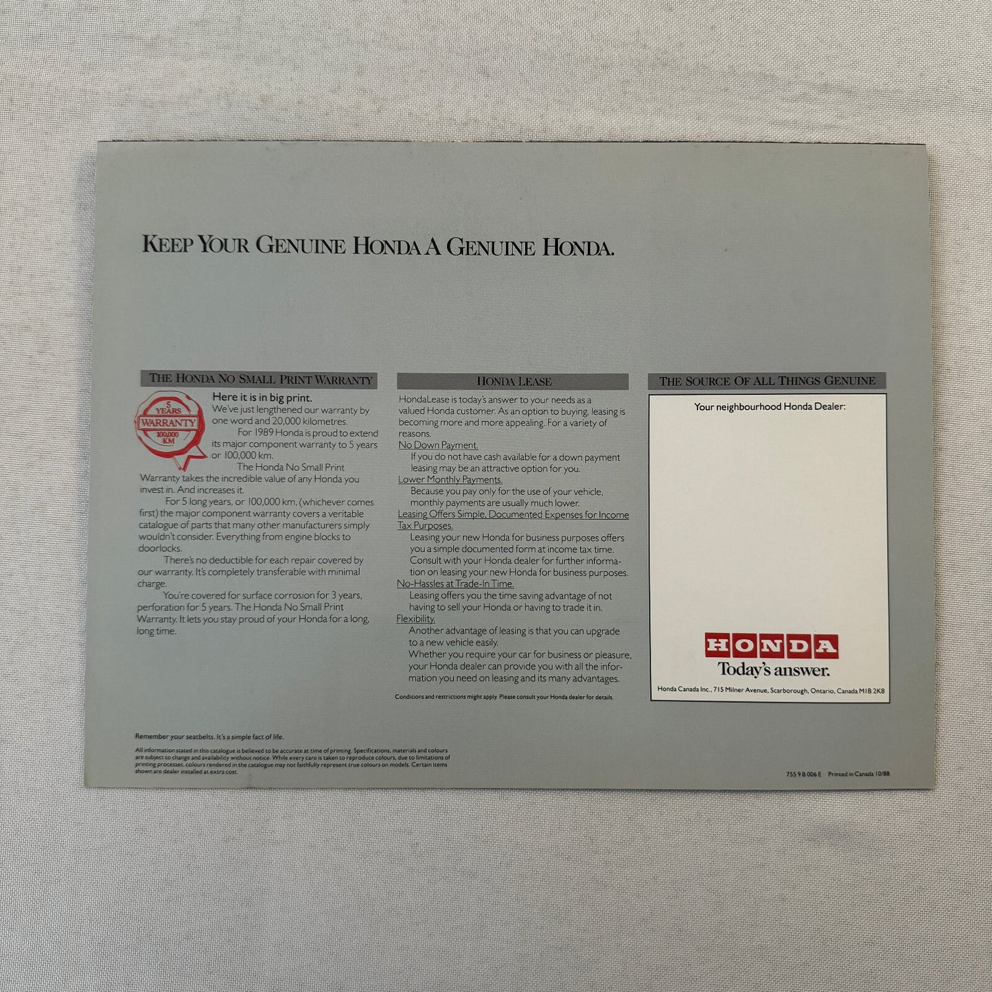 1989 Honda Sales Brochure Catalog CRX Civic Wagon Prelude Accord Coupe Canadian