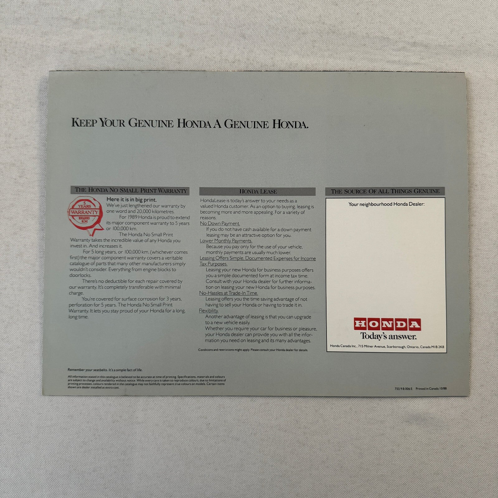 1989 Honda Sales Brochure Catalog CRX Civic Wagon Prelude Accord Coupe Canadian