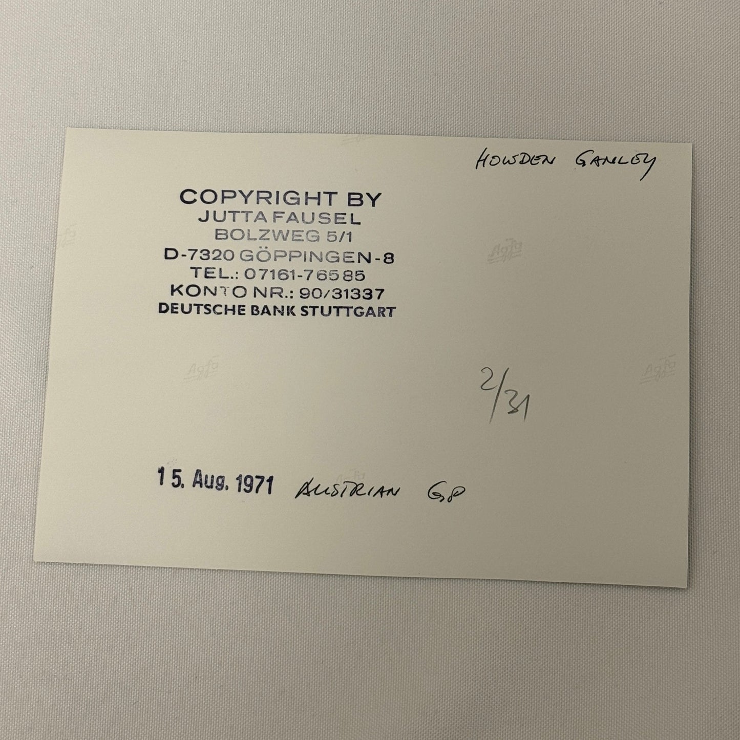 Vintage Racing Photo 1971 Austrian Grand Prix Driver Howden Ganley Motorsport