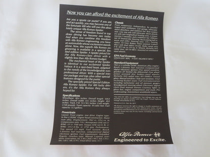 1982 ? Alfa Romeo Spider Limited Edition / Special Edition Sales Brochure 