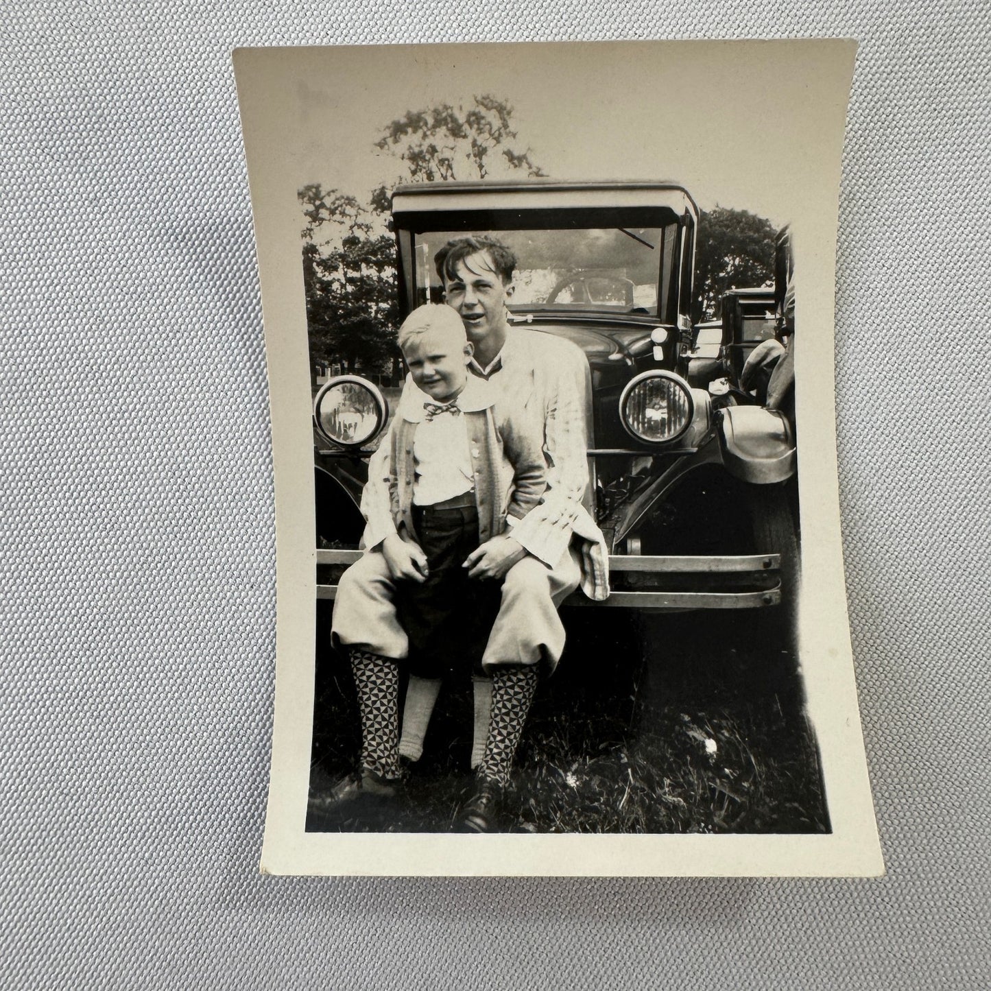 Vintage Automobile Photo Photograph Print Snapshot Early Car People Man Child