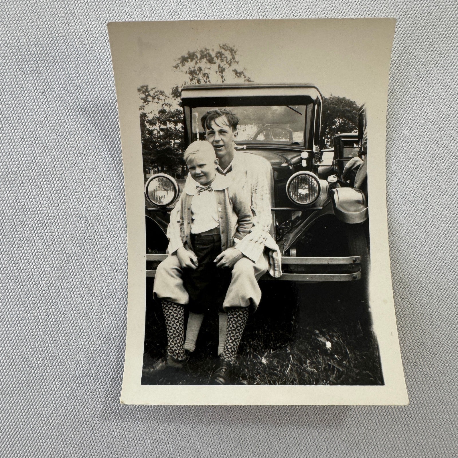 Vintage Automobile Photo Photograph Print Snapshot Early Car People Man Child