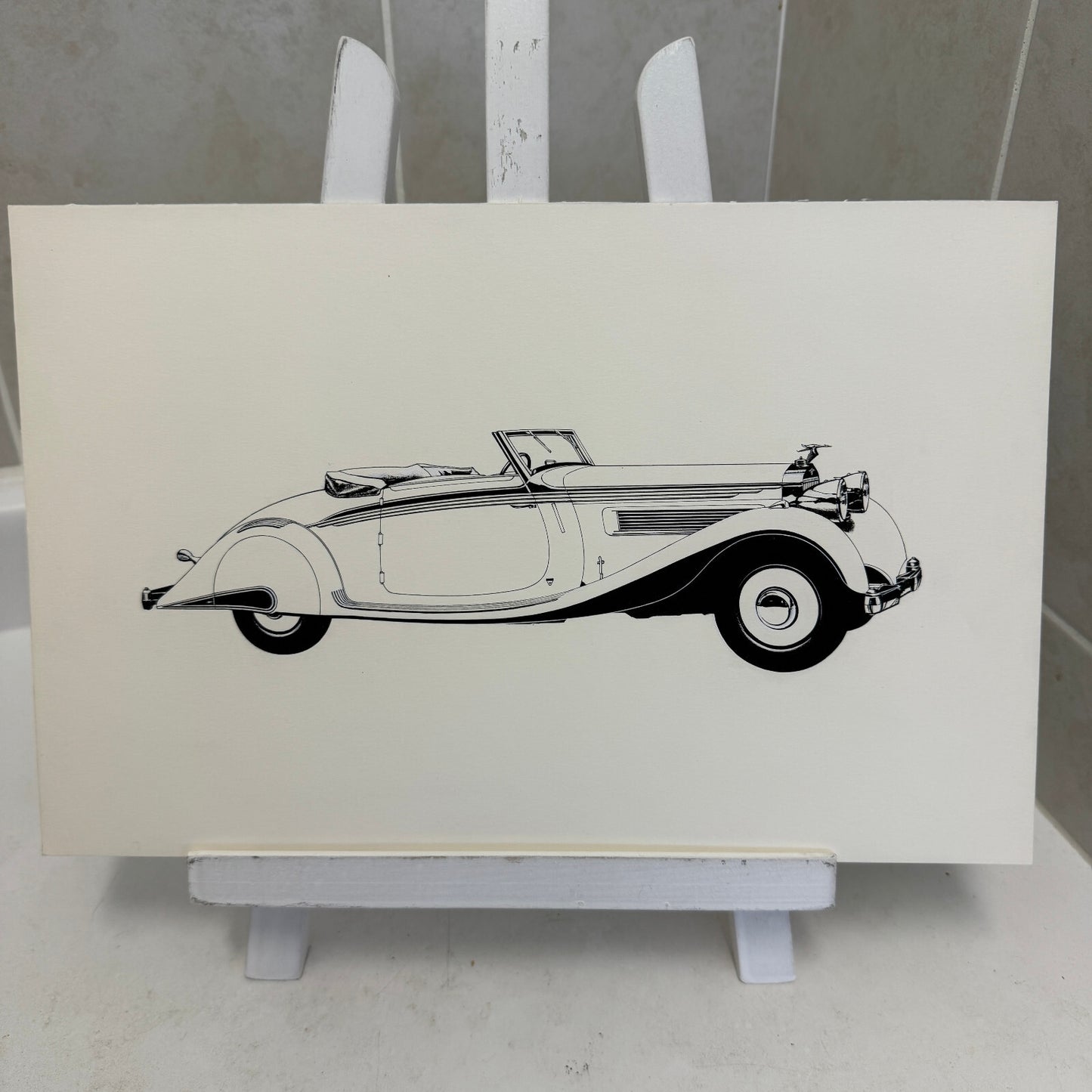 Hispano Suiza Convertible Car Illustration Art Drawing Hand Drawn