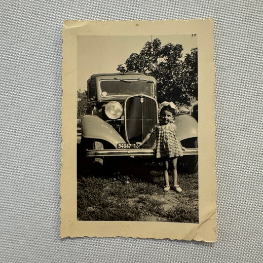 Vintage Photograph Photo Print Child with Car Automobile