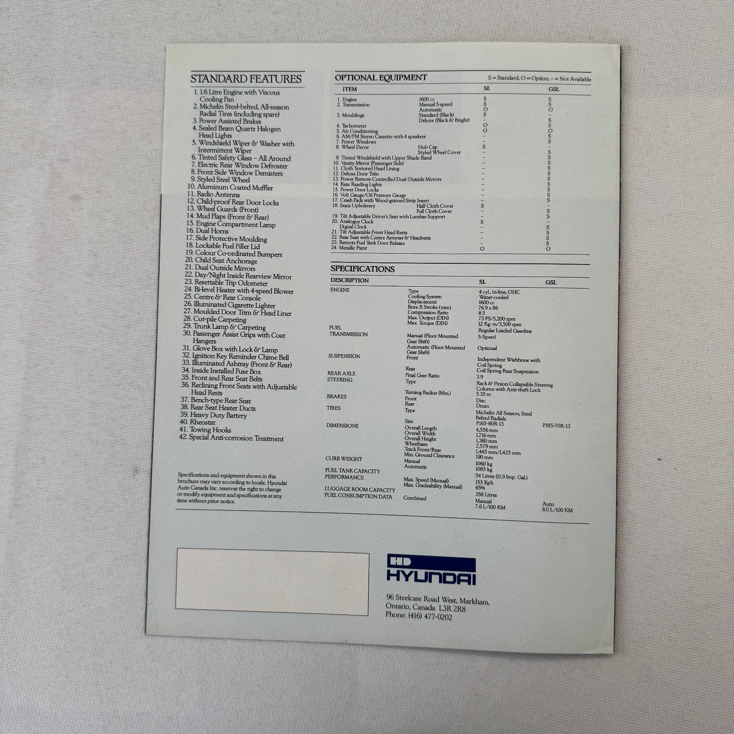 Vintage Hyundai Stellar Car Sales Brochure Folder Canadian Market