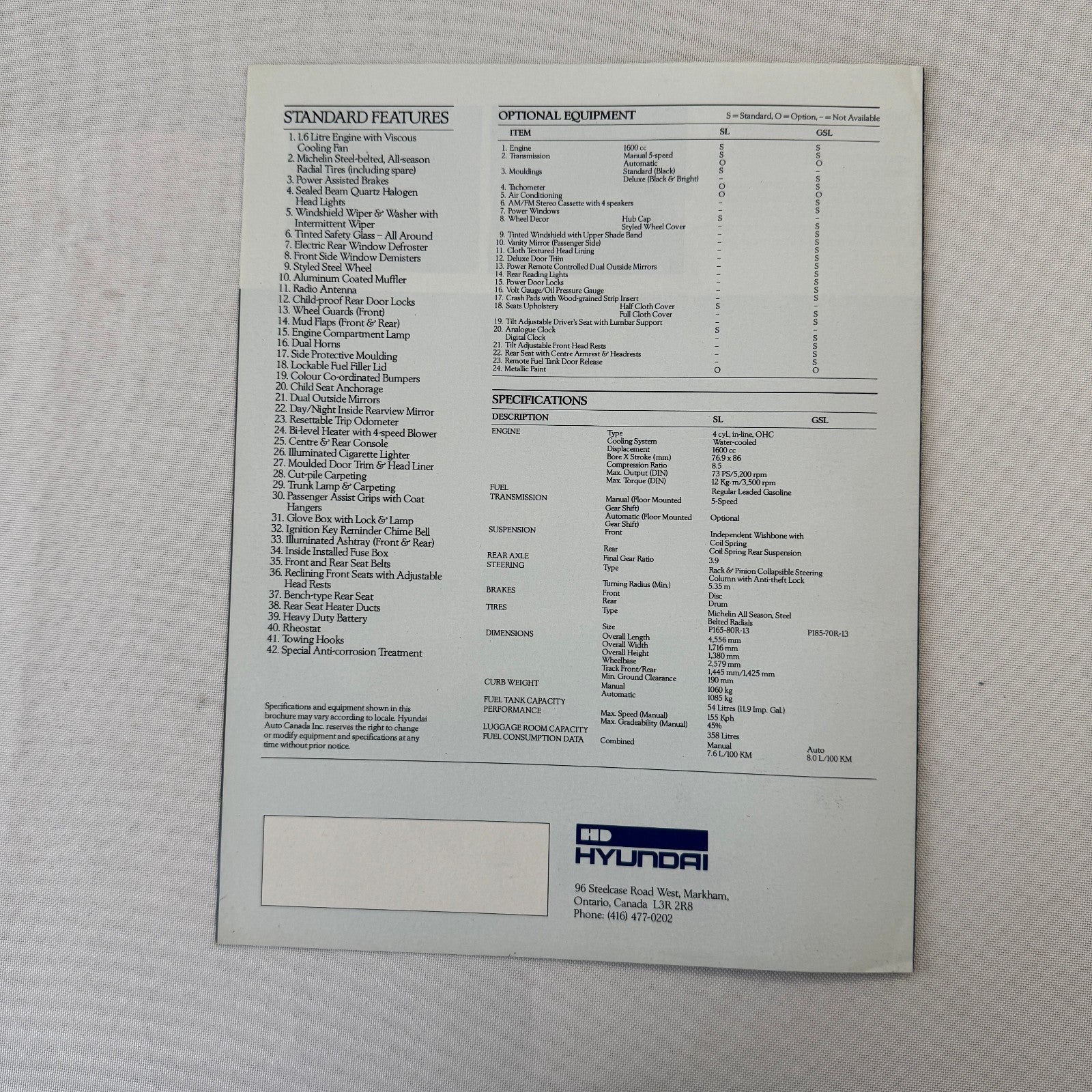 Vintage Hyundai Stellar Car Sales Brochure Folder Canadian Market