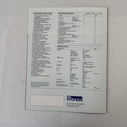 Vintage Hyundai Stellar Car Sales Brochure Folder Canadian Market